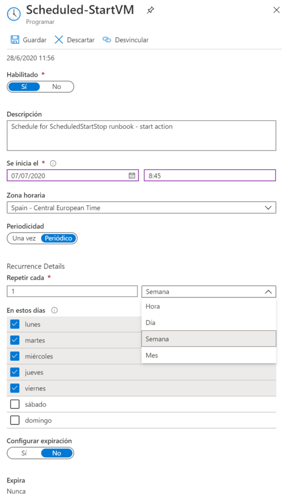 amgerpro_pantalla MS azure_ScheduleStartStop runbook